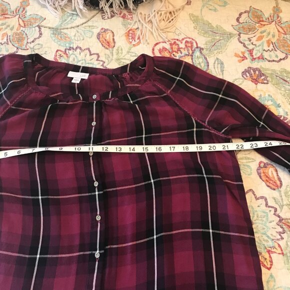 J Jill Burgundy Plaid Blouse - Size M - Picture 11 of 13